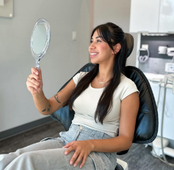smiling woman with veneers